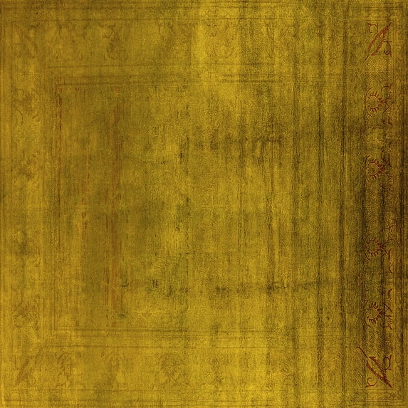 Ahgly Company Indoor Square Oriental Yellow Traditional Area Rugs, 3' Square