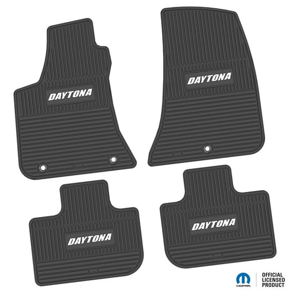 Charger Floor Mats 11-24 Dodge Charger RWD 4 Piece Custom Vintage Scene w/ Daytona Insert - Black w/ White Insert FlexTread