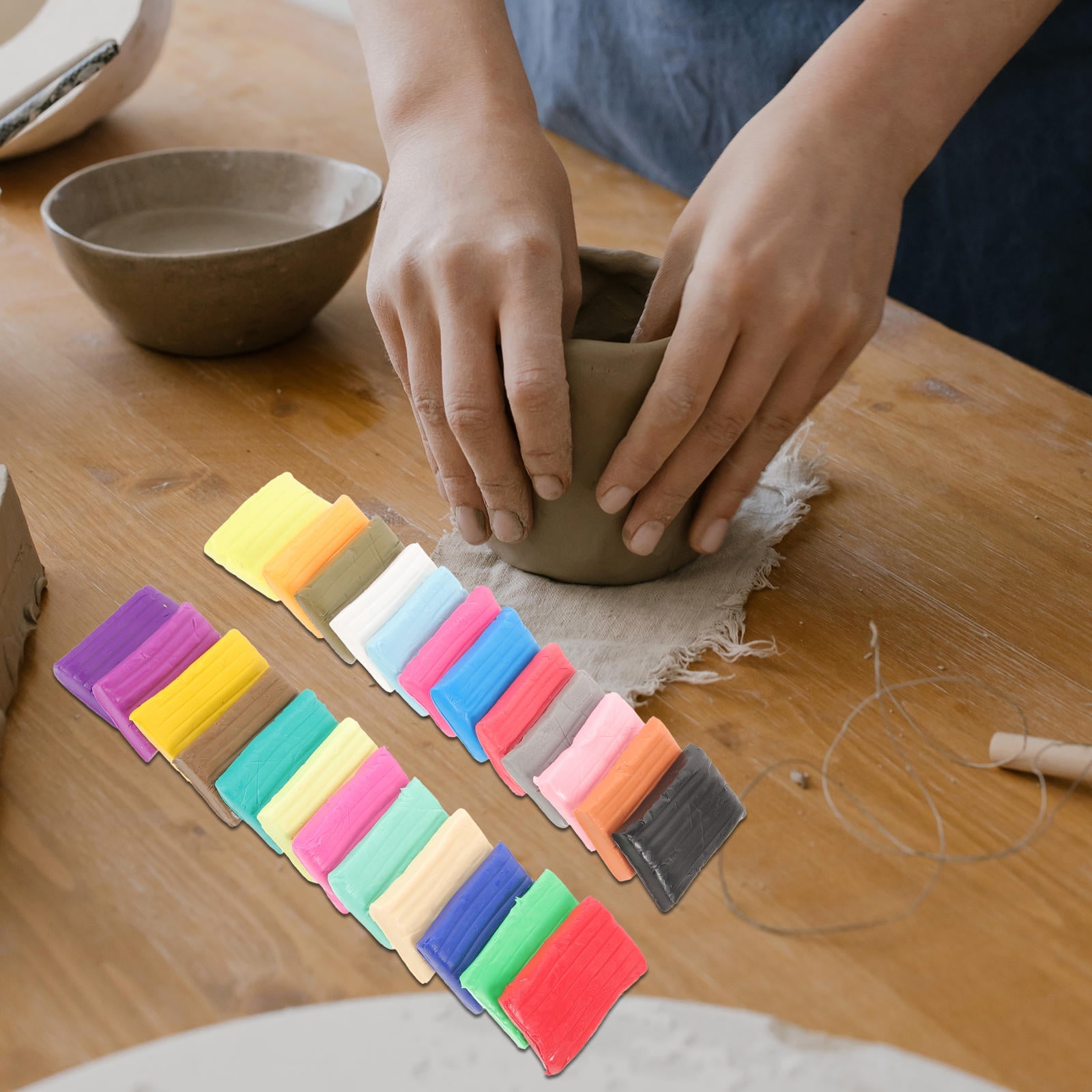 OUNONA Polymer Clay Kit 1 Set with Assorted Colors, Oven Bake Modeling Clay and Carving Tools for Crafting and Projects