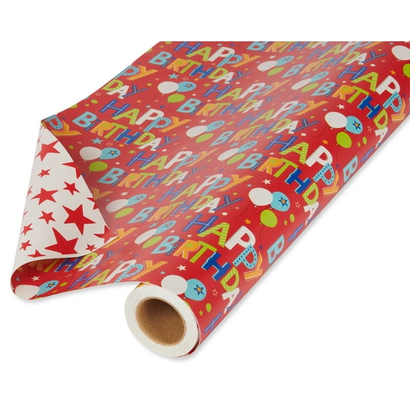 American Greetings 175 Sq. Ft. Reversible Birthday Wrapping Paper for Kids (1 Jumbo Roll, 30 Inches Wide x 70 Feet Long)