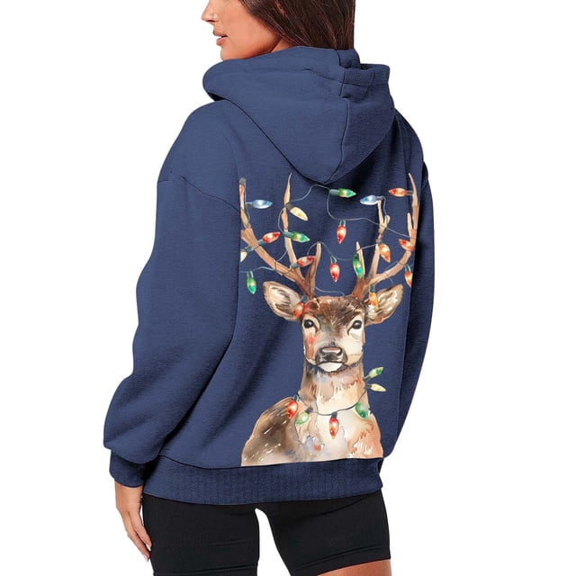WEAIXIMIUNG Sweat à Capuche Zippé pour Femmes Mode Imprimé Cerf Leaping Manches Longues Poche Cordon Décontracté Sport