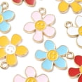 thumbnail image 2 of 1Bag 10Pcs 5 Colors Alloy Enamel Pendants Flower with Face Charm Golden Mixed Color 21.2~21.3x18x1.4~1.5mm Hole: 2~2.2mm 2pcs/color, 2 of 5