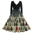 thumbnail image 3 of Christmas Dresses for Women Women's Casual And Fashionable Christmas Print V Neck Big Hem Dress Long Sleeved Dress with Christmas Snow House Print for Holiday Party,Army Green,L, 3 of 4