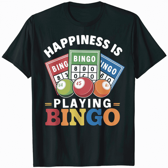 Happiness is Playing Bingo Queen T-Shirt Vintage Style Graphic Tee Unisex Men Women