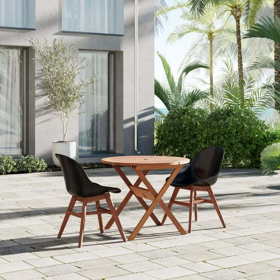 Amazonia Pasiflora 3-Piece Patio Dining Table Set | Eucalyptus 100% FSC | Ideal for Outdoors and Indoors, Black