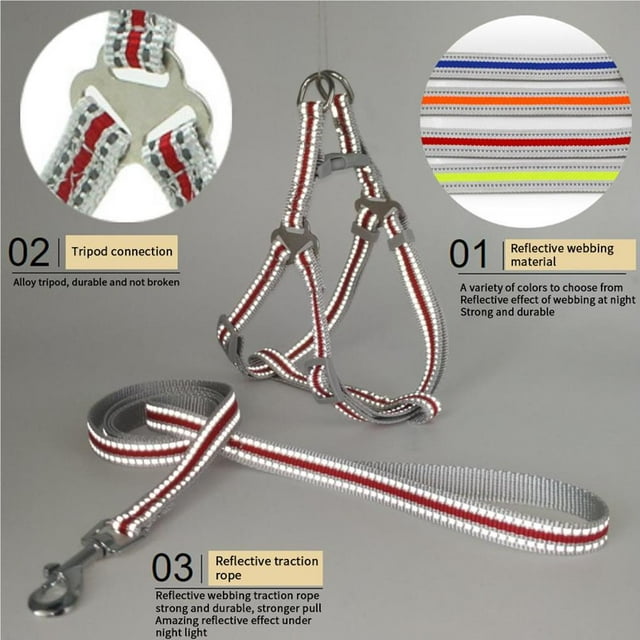 stanreset Dog Harness Leash Set Reflective Adjustable Chest Strap Vest Leash Set Outdoor Walking Pet Supplies No.2