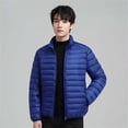 thumbnail image 4 of Daznico Mens Winter Jacket - Men's Short and Lightweight Down Jacket Stand Up Collar Hooded Couple's Style Middle and Young Men's Thin Down Jacket Plus Size Jacket,Color:Blue,Size:3XL, 4 of 6