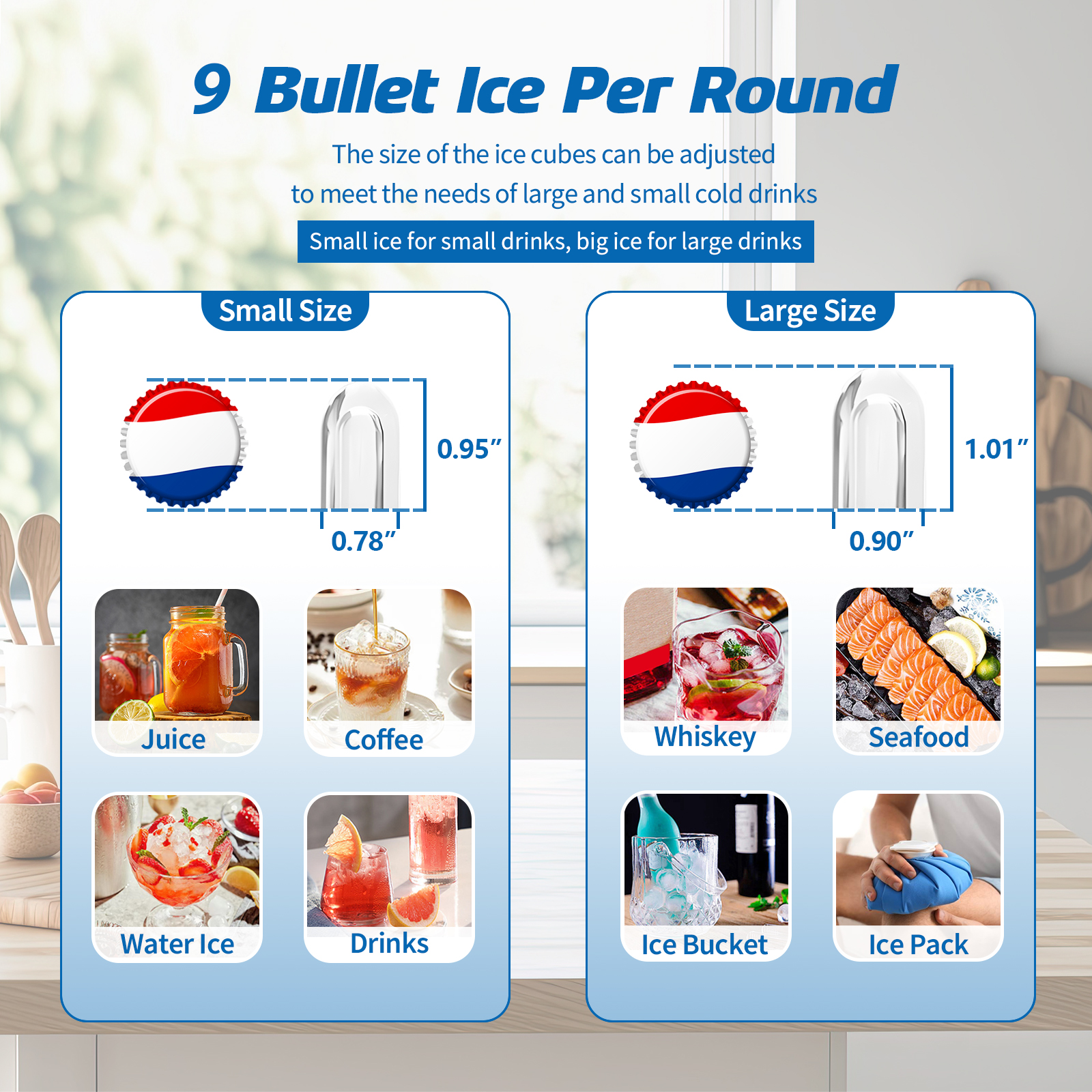 Dimedeal  26 lbs/24H Ice Maker, 9 Bullet Ice in 6 Min, Auto-Cleaning, Countertop Ice Machine