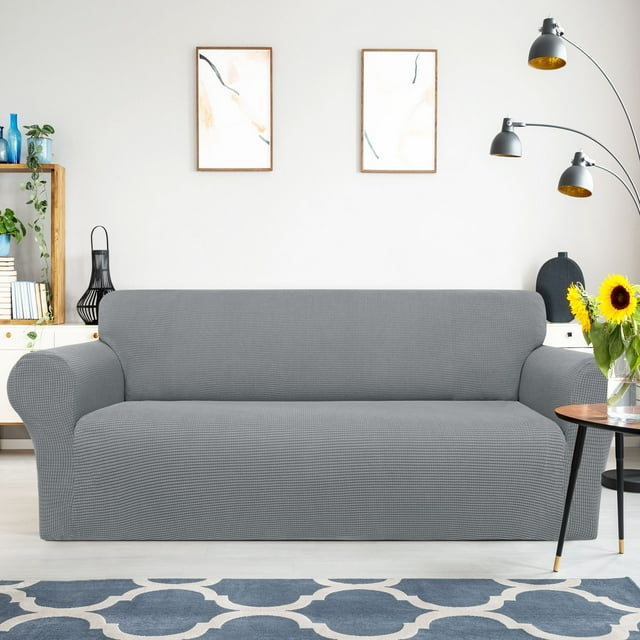 PiccoCasa Stretch Sofa Slipcover Washable Furniture Covers for Dogs Light Gray Medium
