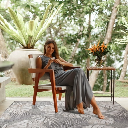 CAMILSON Spring Leaf Tropical Botanical Easy-Cleaning Non-Shedding Washable Outdoor Indoor Area Rug Beige 9x12