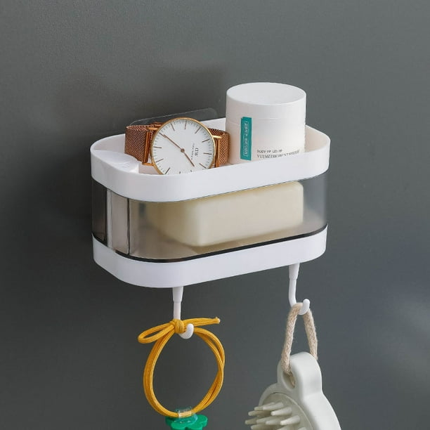 Soap Holder Box Rotate to Open/Close Adhesive Splash Proof Soap Dish