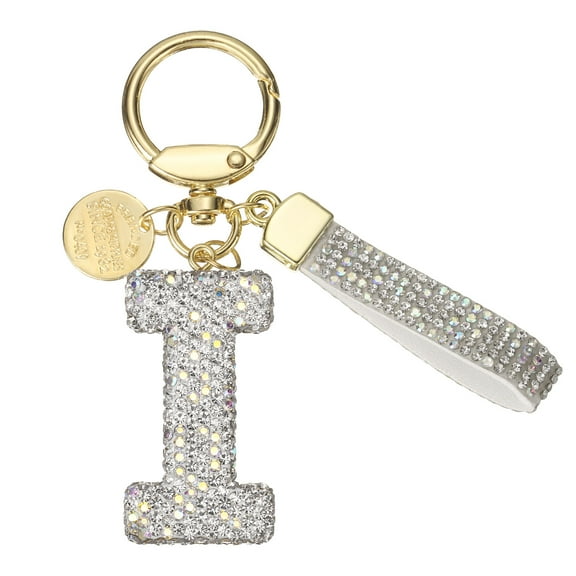 Uxcell Initial Letter Keychain, Cute Sparkly Rhinestone Key Chain Alphabet Charm for Women Car Keys Backpack Handbags Bag Purse, White (Letter I)