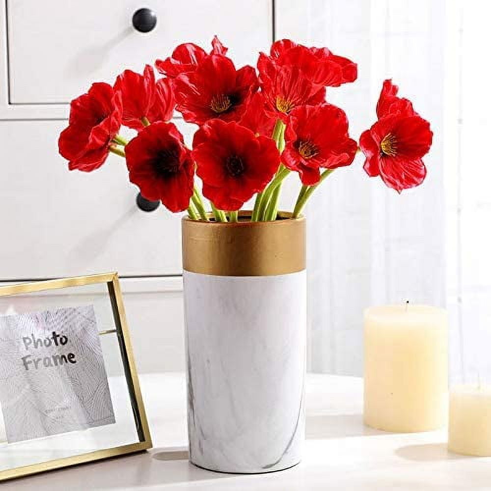 Zukuco Artificial Flowers, Realistic Latex Poppy Flocking Long Stem Fake Poppies Flowers for Home Wedding Party Decor, Floral Arrangements, Centerpieces Décor(Red)