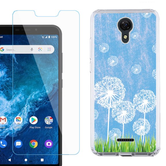 Slim-Fit Protective Phone Case compatible with Cricket Icon 2, with Tempered Glass Screen Protector, by OneToughShield ® - Dandelion Sky