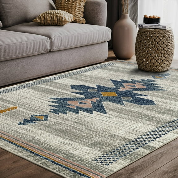 Abani Porto Collection Area Rug Mid Century Modern Bedroom Living Room Decor Floor Rug 5 x 8 Blue Orange