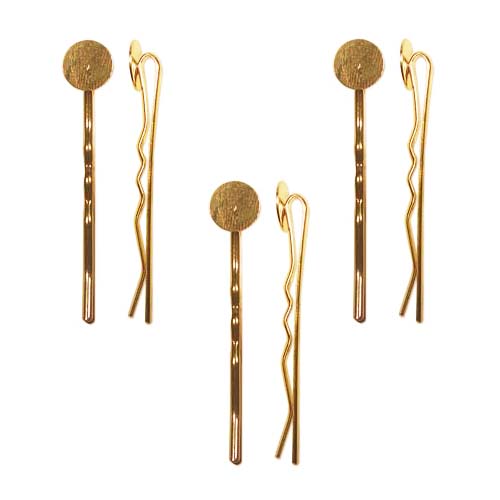22K Gold Plated Metal Bobby Pins With 10mm Pad For Gluing (6 Bobby Pins