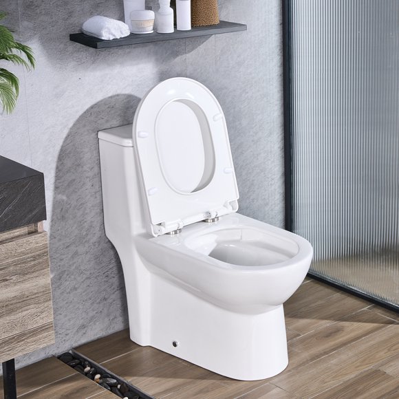 VEVOR One-Piece Toilet, Elongated Toilet Vortex Dual-Flush 1.1/1.6 GPF, Toilets for Bathroom with Comfortable Chair Seat, Standard Height, Easy-Clean Skirted Design