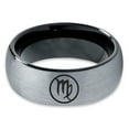 thumbnail image 2 of Tungsten Horoscope Virgo Band Ring 8mm Men Women Comfort Fit Black Dome Brushed Gray Polished Size 11, 2 of 4