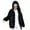 Black L, variant on Winter Women Jacket Thick Plush Faux Rabbit Fur Mid Length Hooded with Pockets Long Sleeves Windproof Zip-up Cardigan Coat