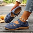 thumbnail image 5 of YgkuHd Women's Casual Flat Sandals Closed Toe Openwork Details Perforated Upper Soft Leather Hook-and-Loop Strap Navy,9, 5 of 9