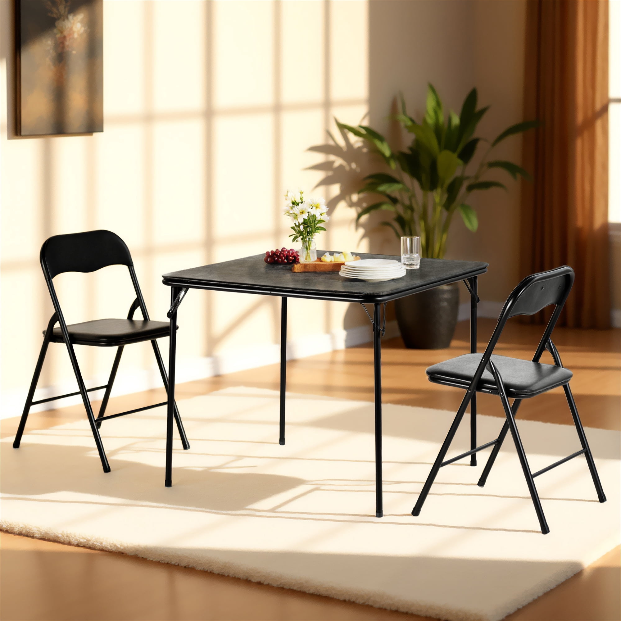 Homy Casa 3-Piece Patio Furniture Set with Folding Table and 2 Chairs, Outdoor Patio Set, Black