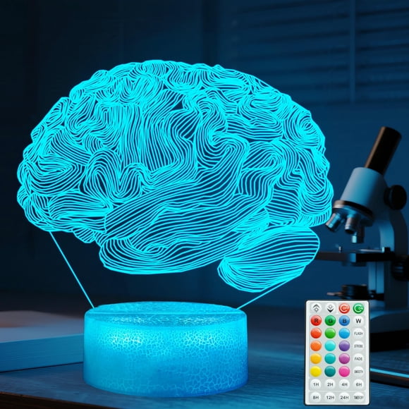 Lámpara de Ilusión 3D Cerebro POSSHE, Luz Nocturna Multicolor con Control Remoto