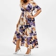 thumbnail image 5 of Yokua Women Plus Size Flare Half Sleeve Sexy V-Neck Midi Long Swing Dress Boho Floral Belted Split Asymmetric Ruffles Sundress, 5 of 11