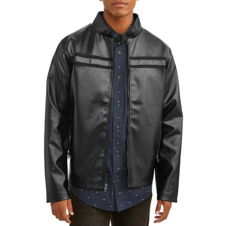 Men's Faux Leather Full Zip Jacket, up to size
