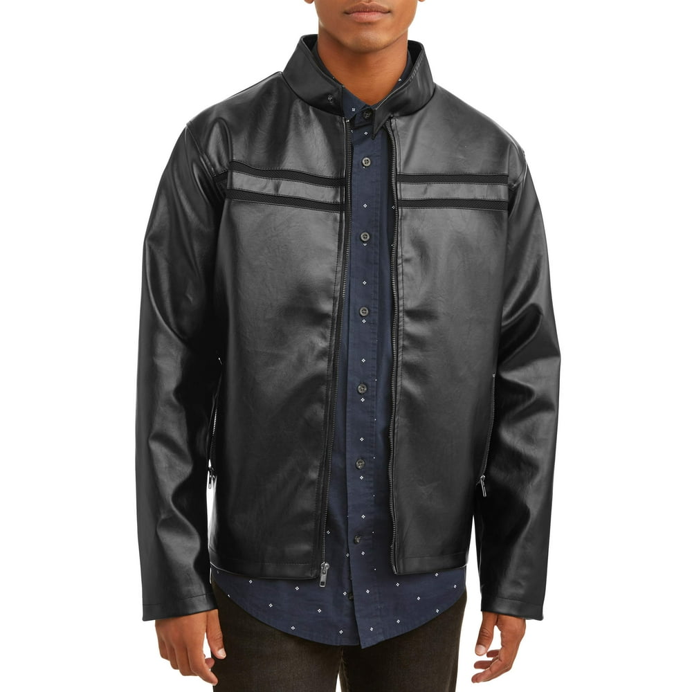 Men's Faux Leather Full Zip Jacket, up to size 3XL