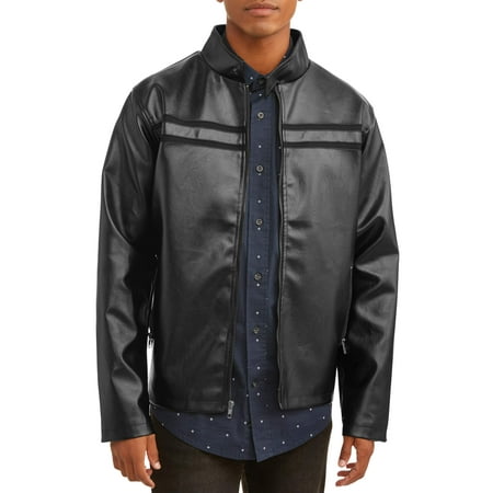 Men's Faux Leather Full Zip Jacket, up to size (Best Leather Jacket For Your Body Type)