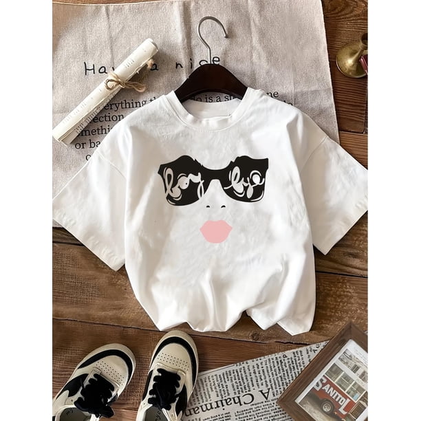 Camiseta Básica para Mujer Verano Transpirable1pc Women'S Vintage Geometric Print T-Shirt, Round Neck, Polyester Knit Tee, Casual Summer Top with Eye Graphic Design for SummerFather's Day, Mother's