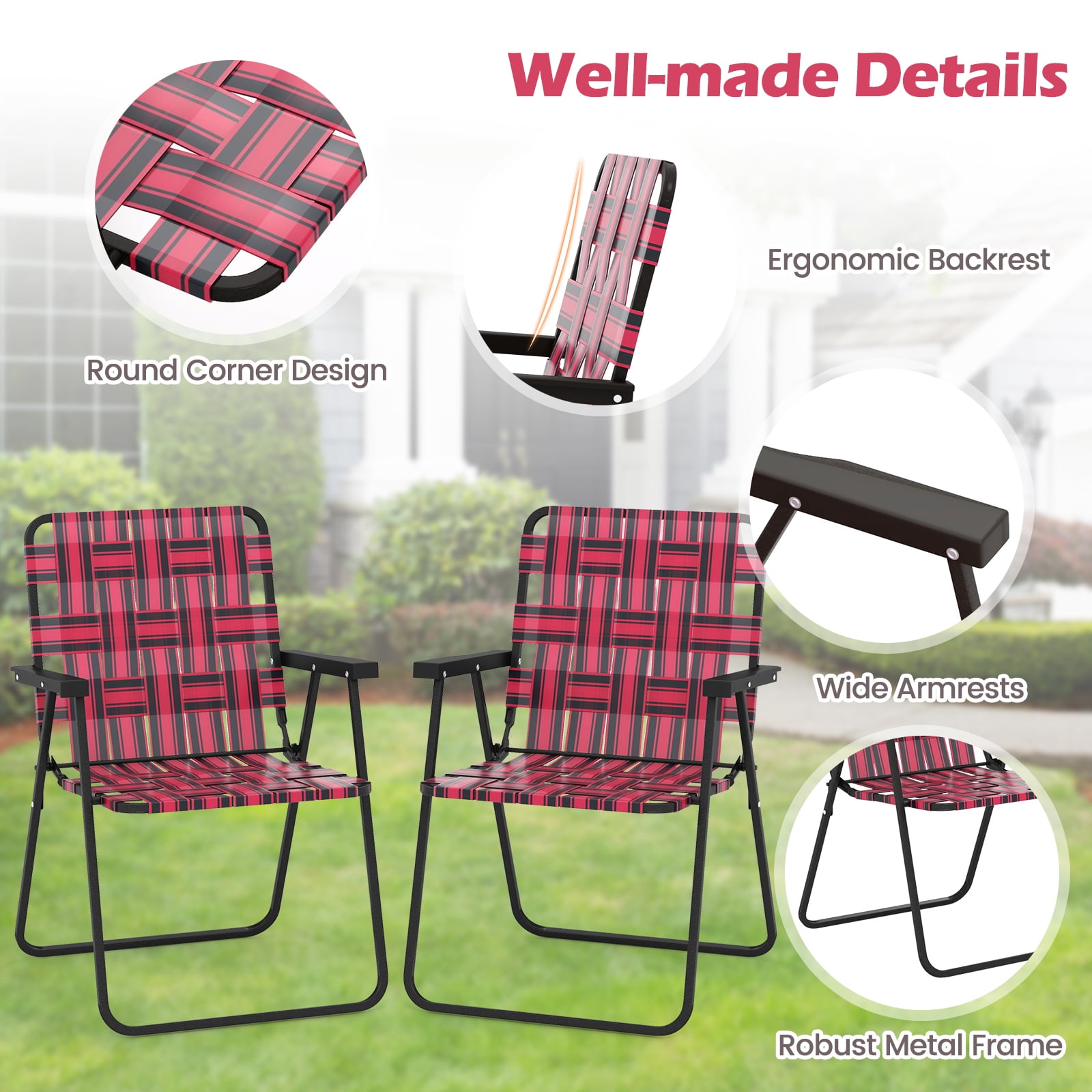 Topbuy Heavy-Duty Metal Frame Camp Chair, Red