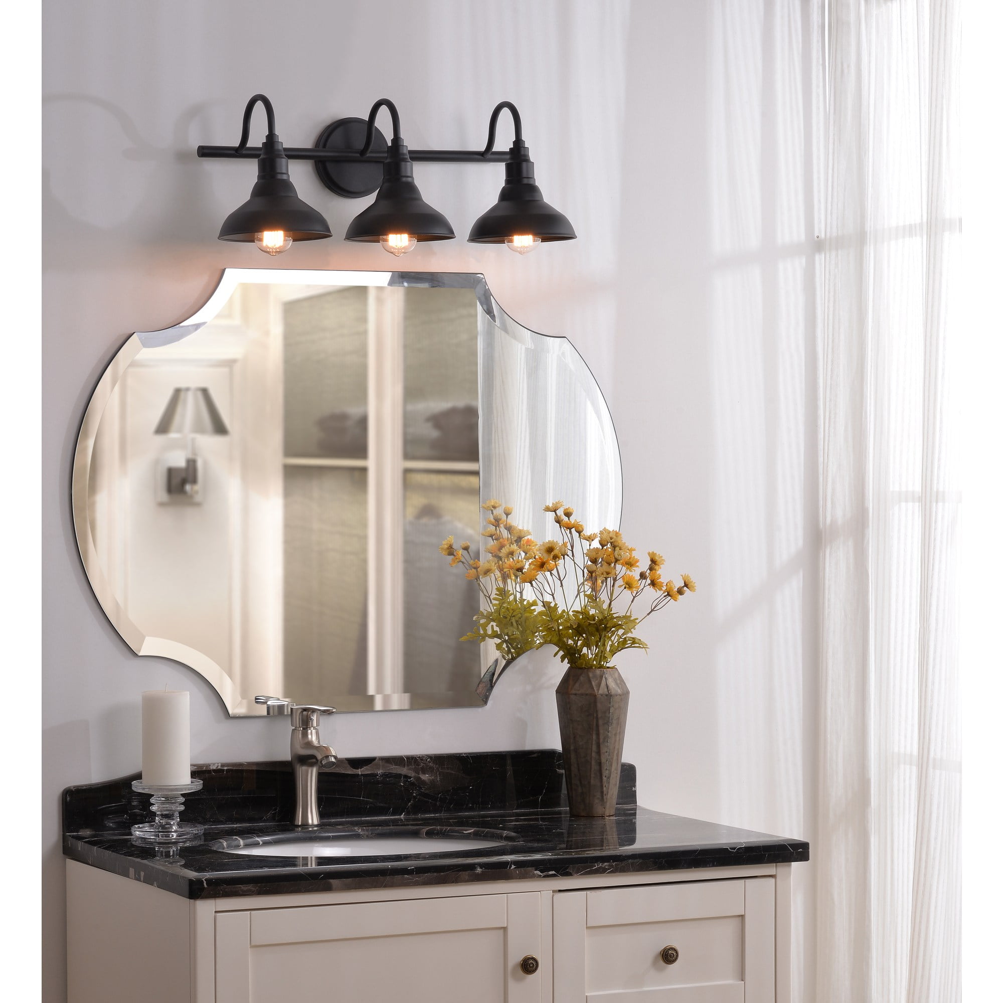Kenroy Home Dale 24'' Vanity Light 3-Light Wall Light Fixture Country/Farmhouse Table Light Fixture for Bathroom, Hallway, or Office, Sand Black