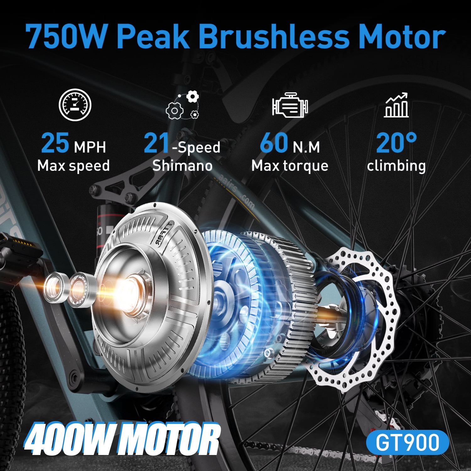748 Peak Aairsk GT900 26" Electric Bike 400W Motor, 36V 13AH Battery,22Mph Max Speed Dual Suspension, Ideal for City and Trail Rides
