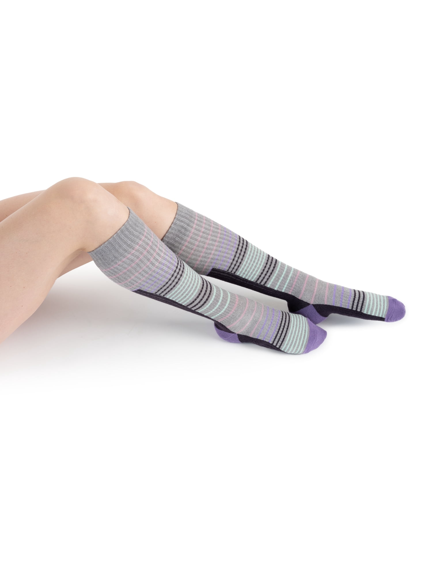 MUK LUKS Women's Regular Width Compression Cotton Knee-High Socks, 2-Pack, Shoe Size 6-10
