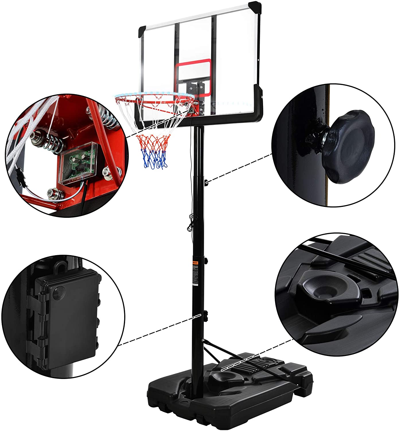 Sumdeal Portable Basketball Hoop & Goals with LED Lights, Basketball System 6.6-10ft Height Adjustment and Wheels, 44" Backboard, Basketball Stand for Both Youth and Adults Indoor Outdoor, Black