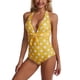 thumbnail image 1 of Traje de baño triangular con escote halter, espalda descubierta y escote en V profundo para divertirse en la playa, talla M Bikini de lunares amarillos vibrantes, 1 of 6