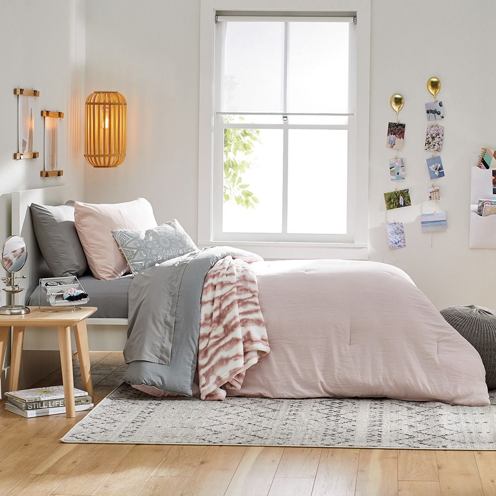 The Complete Campus Pak in Washed Pink & Grey, 24-Piece Twin XL Bedding