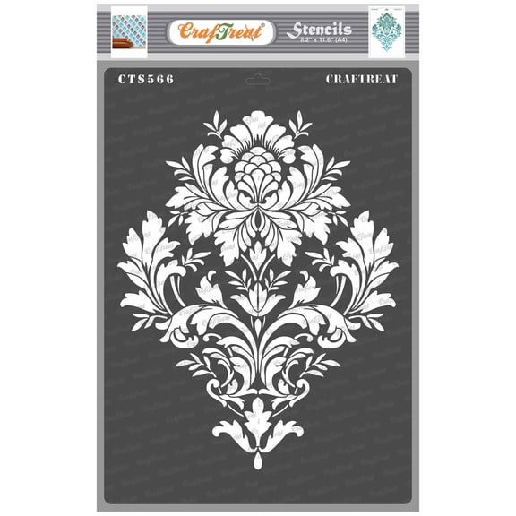 CrafTreat Bold Damask and Flower Burst Stencil for Painting and Crafting - 2 Pcs - 12"x12" each