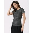 thumbnail image 4 of DARING DIVA Women's Round Neck Short Sleeve Tweed Top S Black White, 4 of 6