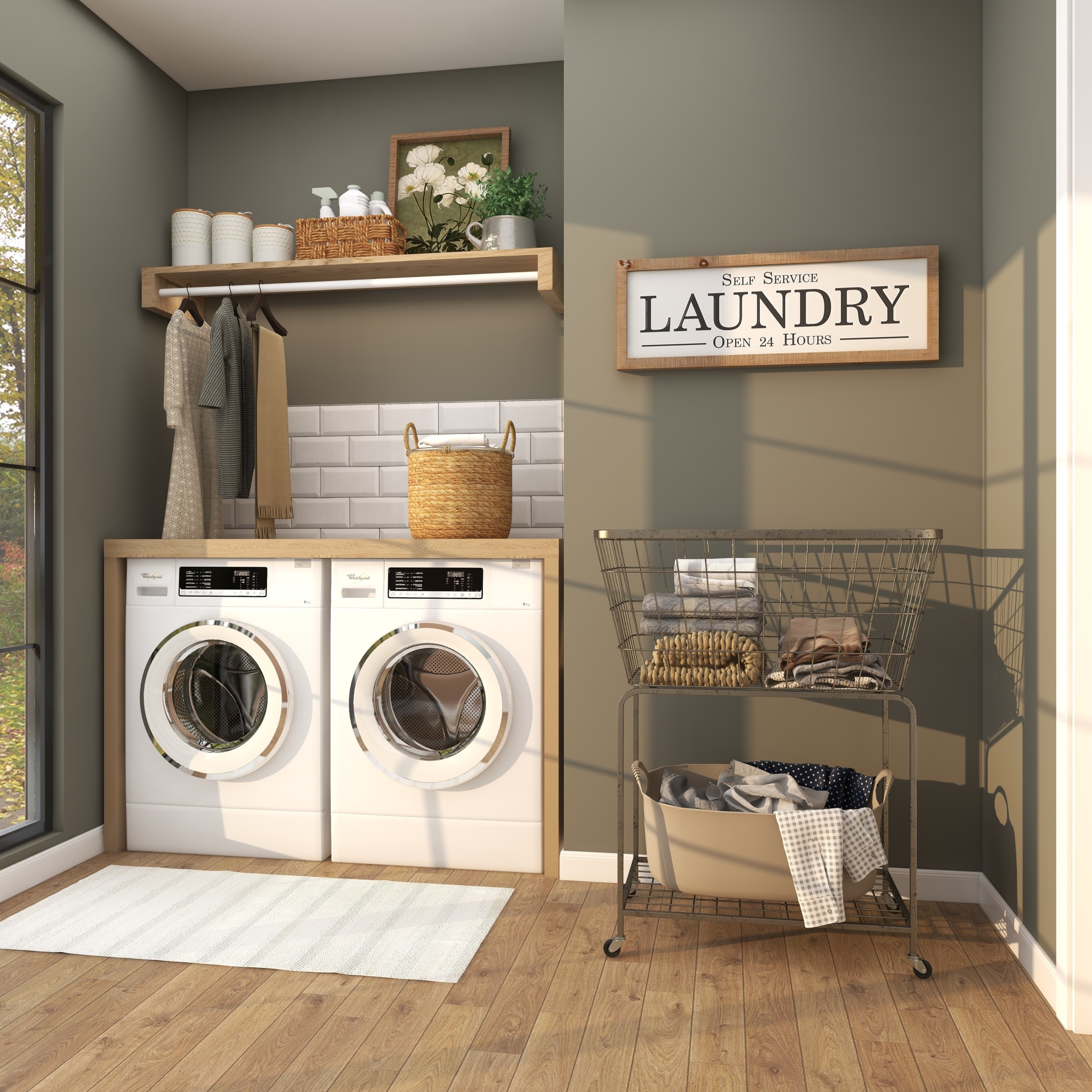 Cartello In Legno 'Hey Google, Do The Laundry' - Decorazione Da Parete Per Casa E Lavanderia - Stile Shabby Chic, 15x30 Cm