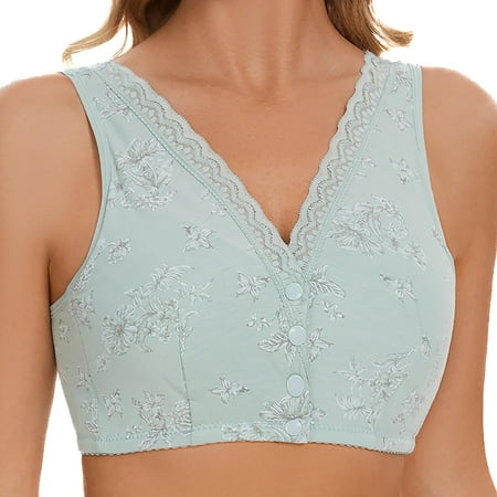 HCURIBAD Wireless Bras Clearance! Charm Front Closure Bras Lace Bra Floral Pattern Non Ring Comfortable Bra for Seniors Seamless Bra Backless Bra Bras for Women Green E