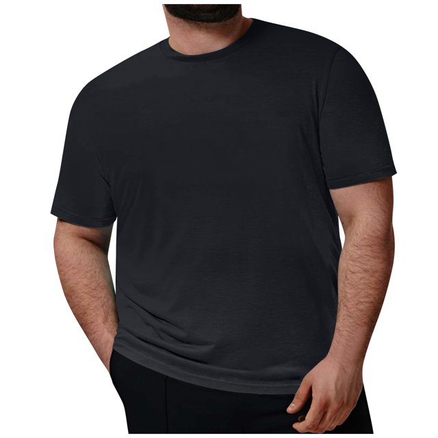 Plus Size Mens Casual Round Neck Solid Color Short Sleeve T-Shirt Blouse Tops 5XL