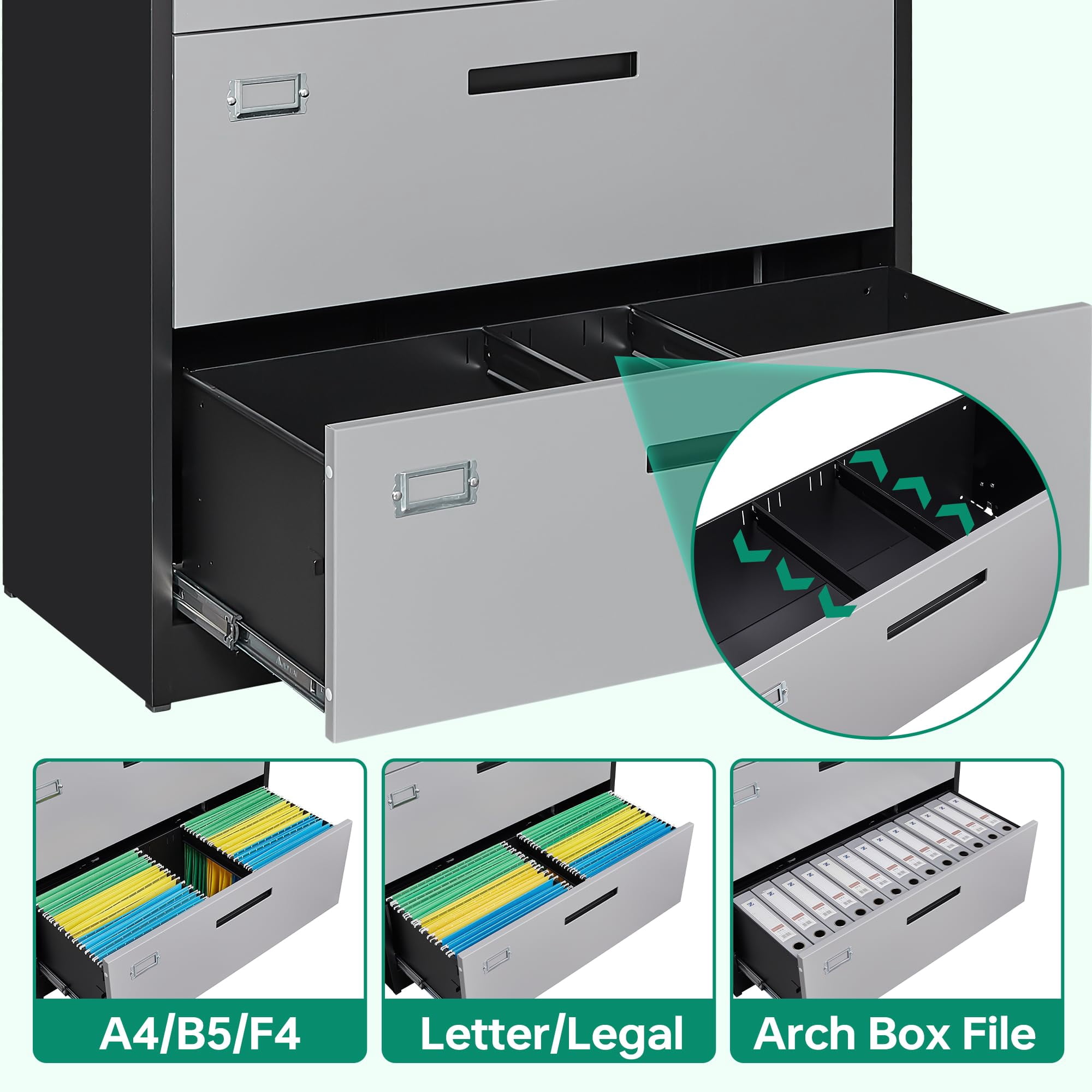 Fesbos File Cabinet with Lock-Lateral 4 Drawer Metal Filing Cabinets-Organization Storage Cabinets for Home Office-Hanging Letter/Legal/F4/A4 Size