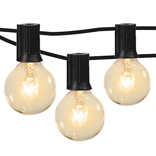 Moonflor 50ft G40 Patio String Lights With 50 Clear Edison Bulbs 2 Spare For Indoor Outdoor Commercial Decor Warm White Globe Perfect Backyard Garden Pergola Umbrella Black Moonflor 50ft G40 Patio String Lights, Indoor Outdoor String Lights