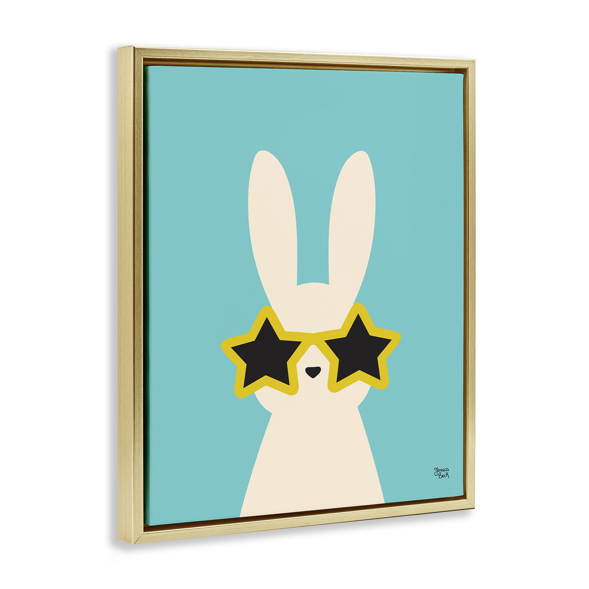 Stupell Industries Rabbit & Star Sunglasses Animals Painting Gold Floater Framed Canvas Art Print Wall Art, 25 x 31