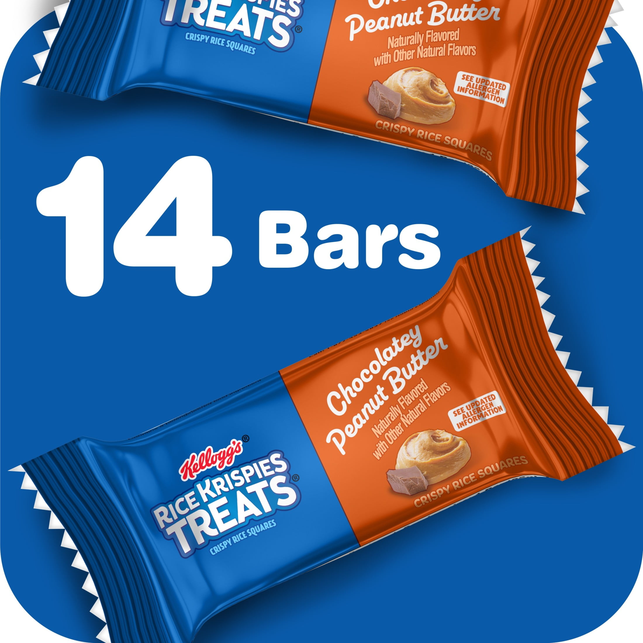(6 pack) Rice Krispies Treats Chocolatey Peanut Butter Chewy Crispy Rice Squares, Kids Snacks, 10.8 oz, 14 Count