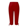 thumbnail image 5 of QUYUON Womens Capris Leggings Elastic Waist Pull on Pants Solid Color Side Drawstring High Waisted Cropped Pants Casual Skinny Capris Pants Comfy Lounge Pants Summer Pants Beach Trousers, 5 of 6