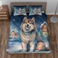 thumbnail image 2 of Hello Winter Alaskan Malamute Welcome Snowy Night Watercolor Vintage Quilt Bedding Set Alaska Mal Dog Lovers Gifts 1 Blanket Bed Cover 2 Pillowcases - 01011, 2 of 5