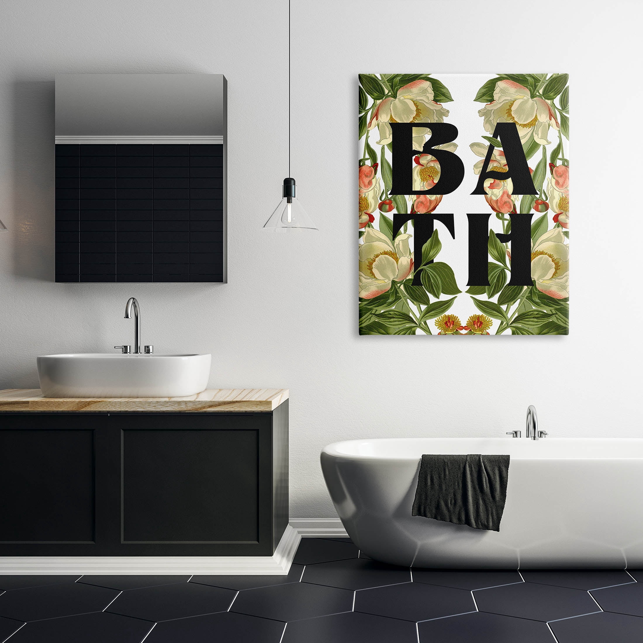 Vintage Bath Flower Blooms Botanical & Floral Graphic Art Gallery Wrapped Canvas Print Wall Art